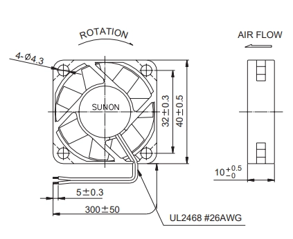 Габаритные размеры вентилятора KD2404PFB3 Sunon