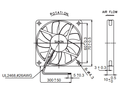Габаритные размеры вентилятора KDE0507PFV3 Sunon