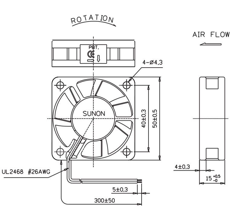 Габаритные размеры вентилятора KDE1205PHB2 Sunon