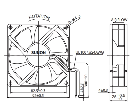 Габаритные размеры вентилятора KDE1209PTV2 Sunon