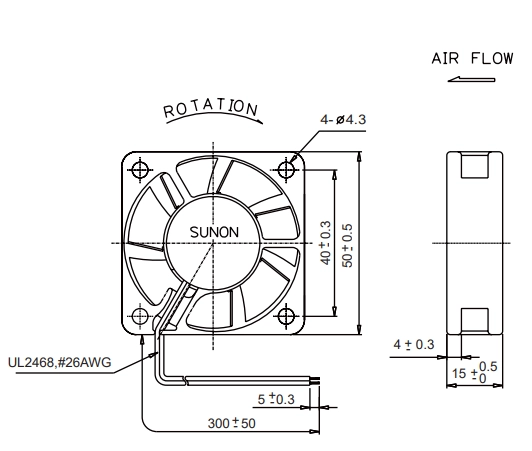 Габаритные размеры вентилятора KDE2405PFB1-8 Sunon