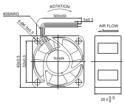 Габаритные размеры вентилятора MB40200V3-000U-A99 Sunon