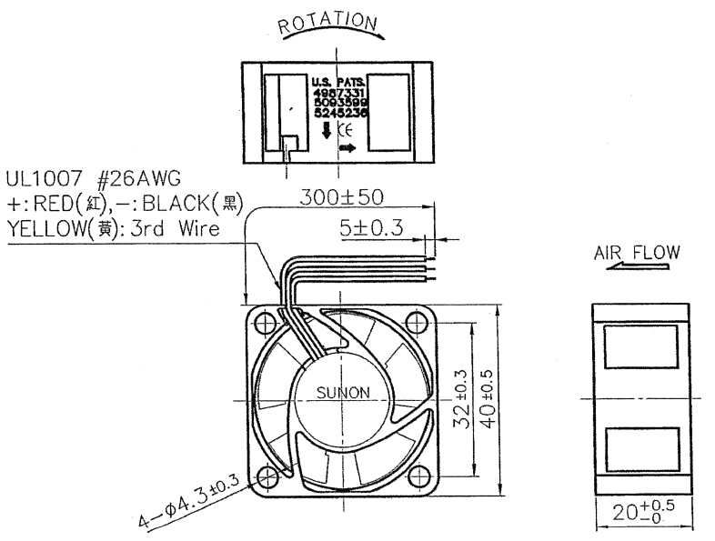 Габаритные размеры Sunon MB40201VX-0000-G99