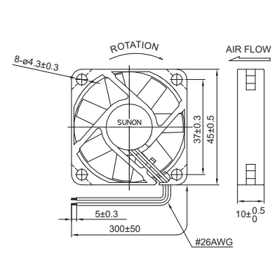 Габаритные размеры вентилятора MB45100V2-000U-A99 Sunon