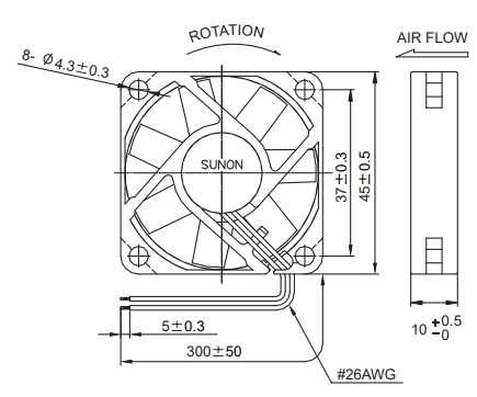 Габаритные размеры вентилятора MB45101V2-A99 Sunon