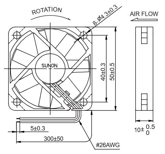 Габаритные размеры Sunon MB50101V2-0000-A99