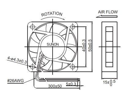 Габаритные размеры вентилятора MB50151V2-000U-A99 Sunon