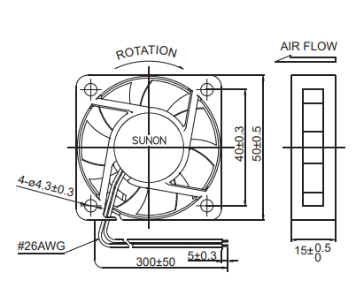 Габаритные размеры вентилятора MB50152V1-000U-A99 Sunon