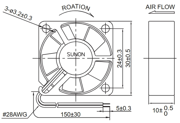 Габаритные размеры Sunon MC30100V1-A99