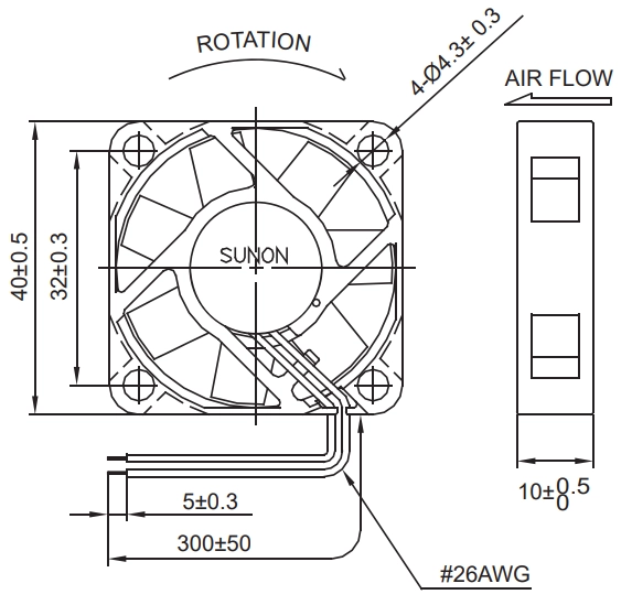 Габаритные размеры Sunon ME40101VX-000U-G99