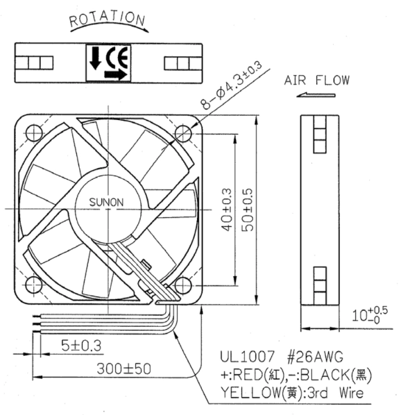 Габаритные размеры Sunon ME50101V1-0000-G99 Габаритные размеры Sunon ME50101V1-0000-G99