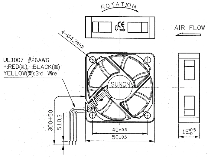 Габаритные размеры Sunon ME50151V1-000C-G99