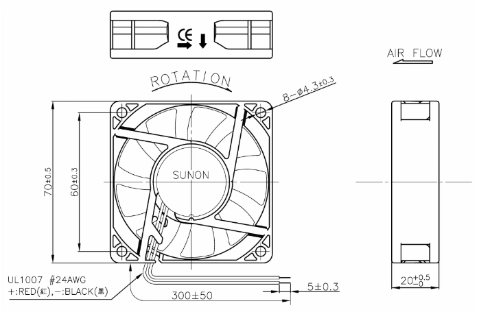Габаритные размеры Sunon ME70201V1-A99