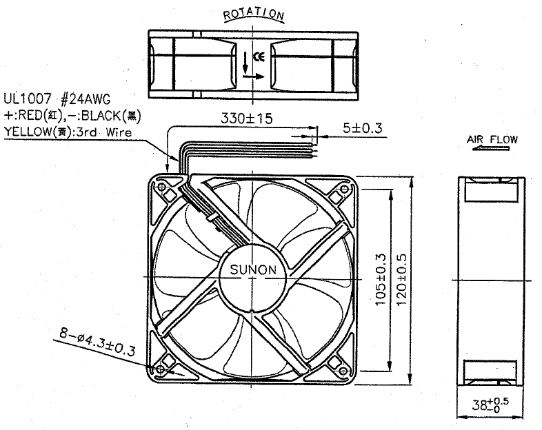 Габаритные размеры Sunon MEC0381V1-G99