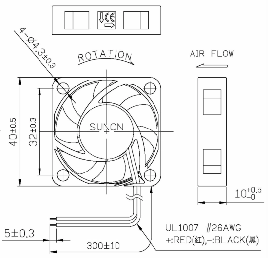 Габаритные размеры Sunon MF40102VX-1Q03C-A99