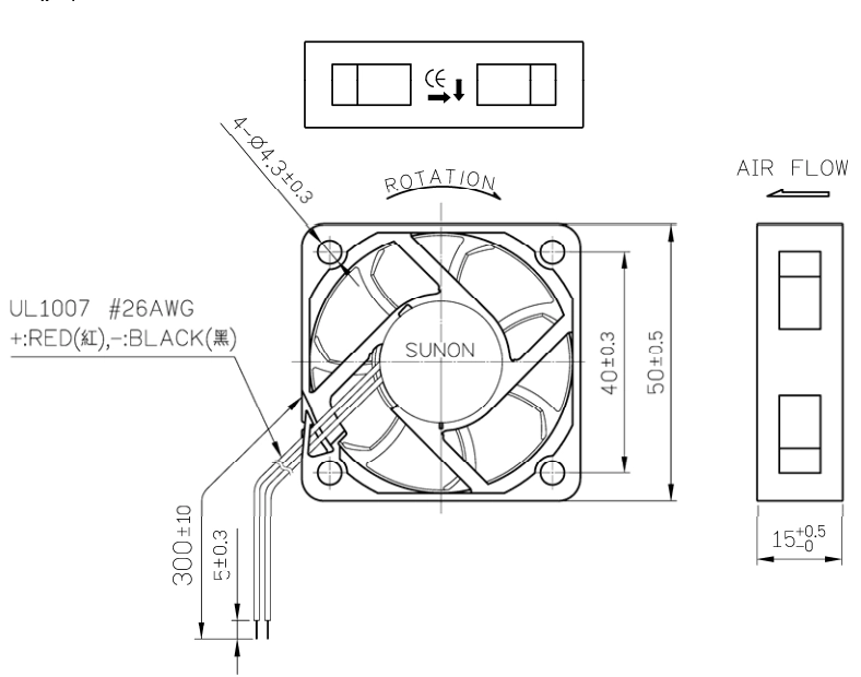 Габаритные размеры вентилятора MF50151V1-1000U-A99 Sunon