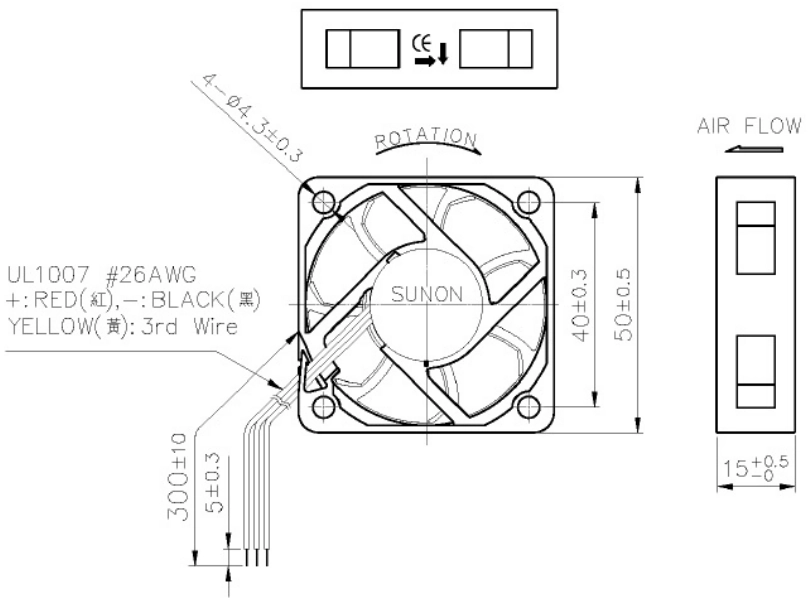 Габаритные размеры Sunon MF50151V3-10000-G99