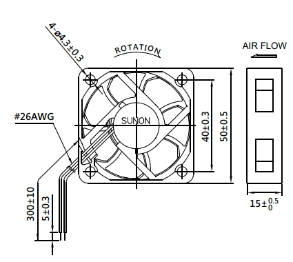 Габаритные размеры вентилятора MF50151VX-1000U-F99 Sunon