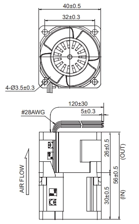 Габаритные размеры вентилятора PF40561B1-000U-A99 Sunon