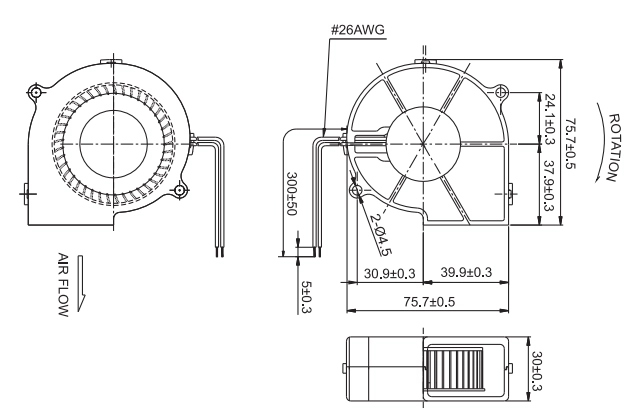 Габаритные размеры вентилятора PMB1275PNB2-AY-2.GN Sunon