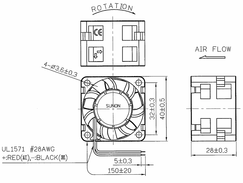 Габаритные размеры вентилятора PMD1204PQB1-A Sunon