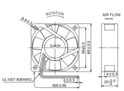 Габаритные размеры вентилятора PMD1206PKV1-A Sunon