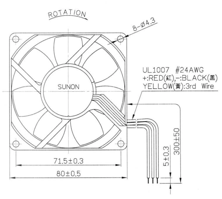 Габаритные размеры вентилятора PMD1208PTB2-A Sunon