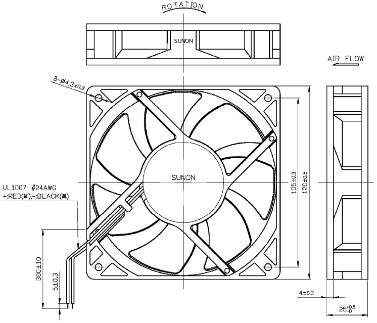 Габаритные размеры Sunon PMD1212PTB3
