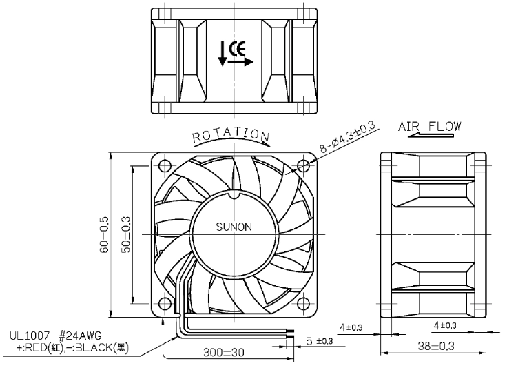 Габаритные размеры Sunon PMD2406PMB1-AF Габаритные размеры Sunon PMD2406PMB1-AF