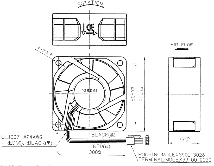 Габаритные размеры Sunon PMD2406PTBX-A Габаритные размеры Sunon PMD2406PTBX-A