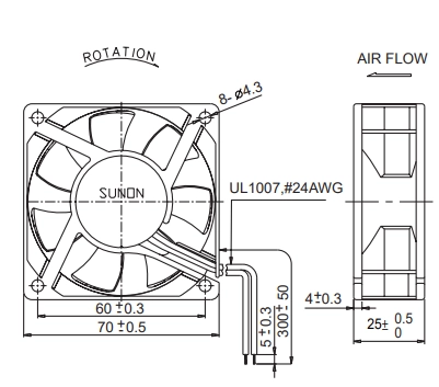 Габаритные размеры вентилятора PMD2407PTB1-A Sunon