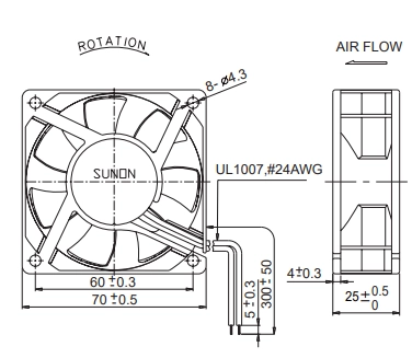 Габаритные размеры вентилятора PMD2407PTB2-A Sunon