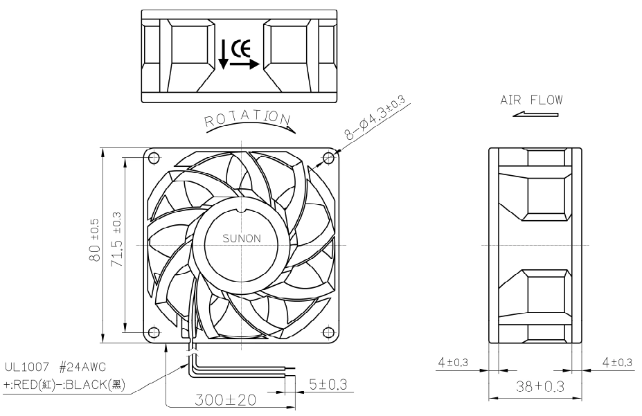 Габаритные размеры Sunon PMD2408PMB3-A