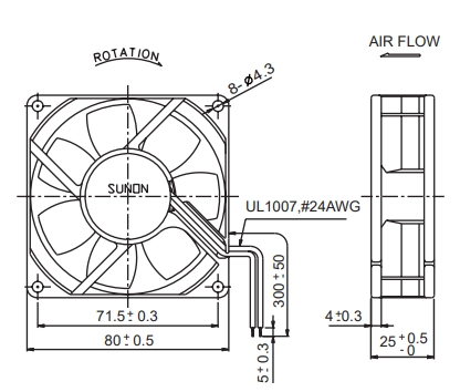 Габаритные размеры вентилятора PMD2408PTB2-A Sunon