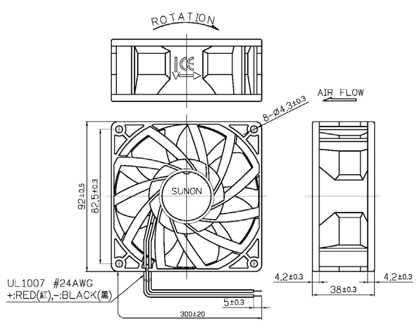 Габаритные размеры вентилятора PMD2409PMB1-A Sunon
