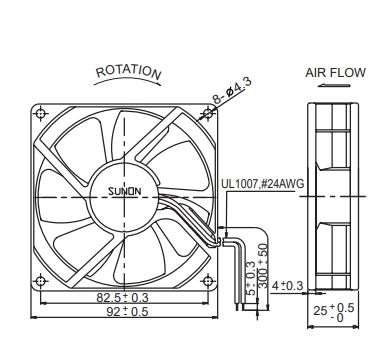 Габаритные размеры вентилятора PMD2409PTB3-A Sunon