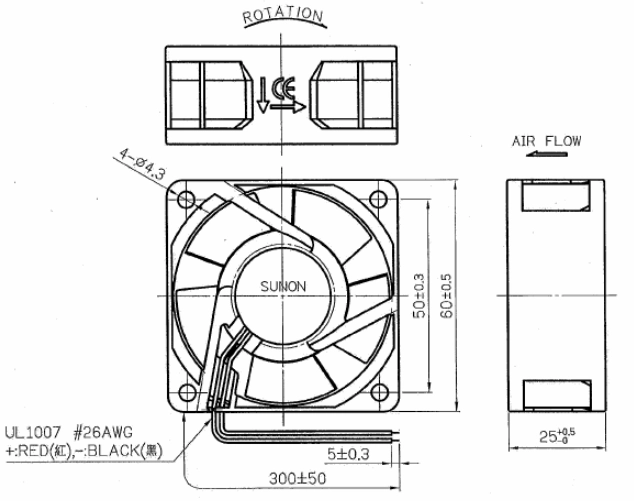 Габаритные размеры Sunon PMD4806PTB1-AF Габаритные размеры Sunon PMD4806PTB1-AF