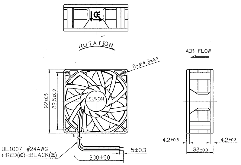 Габаритные размеры Sunon PMD4809PMB4-A Габаритные размеры Sunon PMD4809PMB4-A