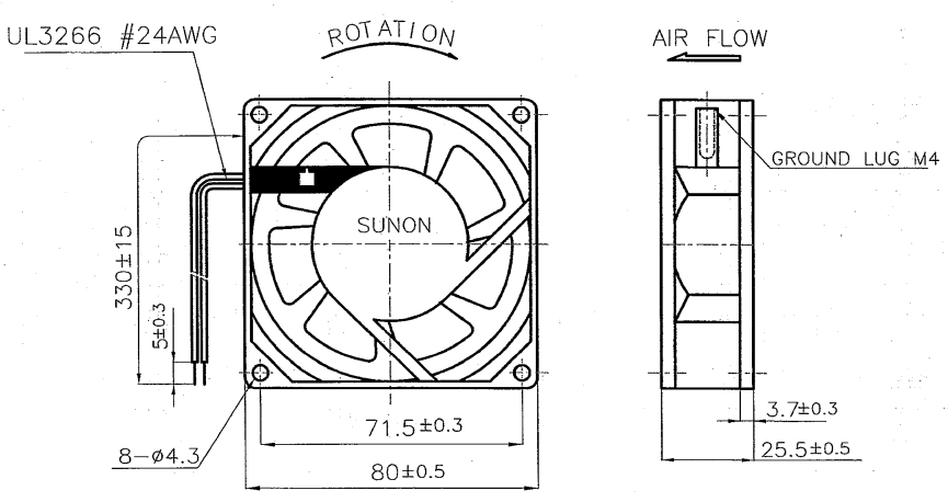 Габаритные размеры Sunon SF23080AT2082HS