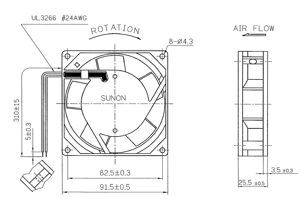 Габаритные размеры вентилятора SF23092A2092HBL Sunon