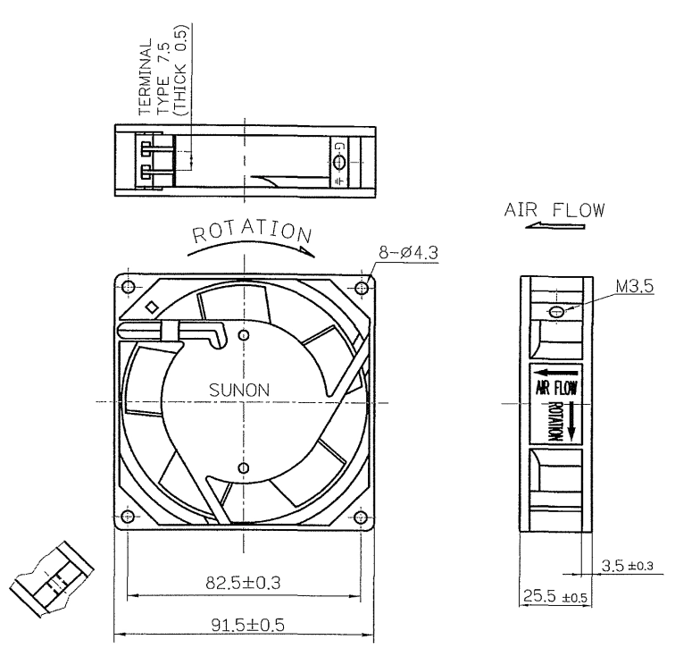 Габаритные размеры вентилятора SF23092A2092HBT Sunon