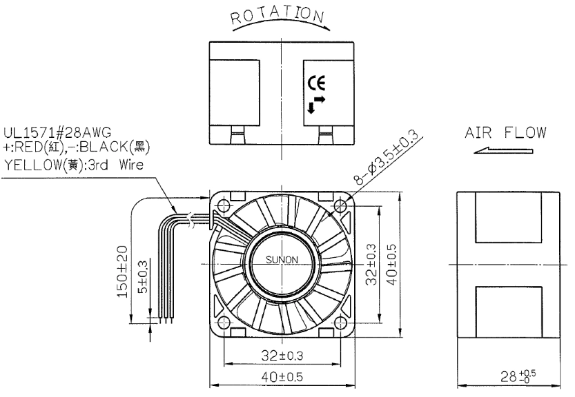 Габаритные размеры Sunon SG40281B1-000U-G99