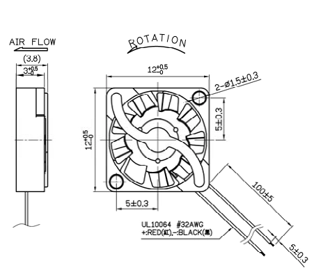 Габаритные размеры вентилятора UF3C3-700 Sunon