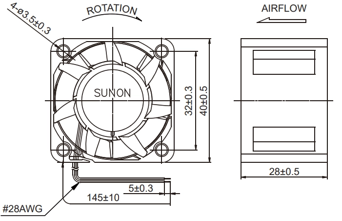 Габаритные размеры Sunon VF40281B1-0000-A9H