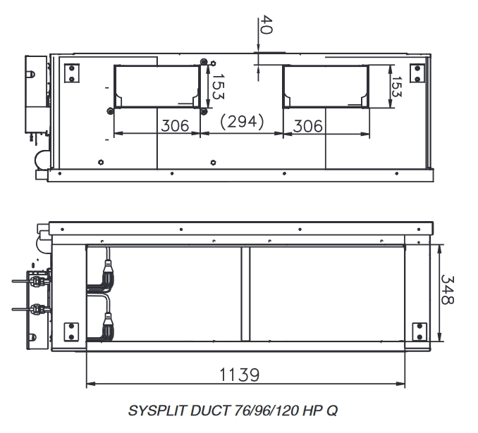 Габаритные размеры внутреннего блока SYSPLIT DUCT 120 HP R