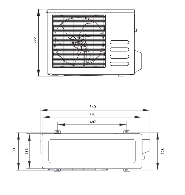 Габаритные размеры внутреннего блока SYSPLIT CEILING 18 HP Q