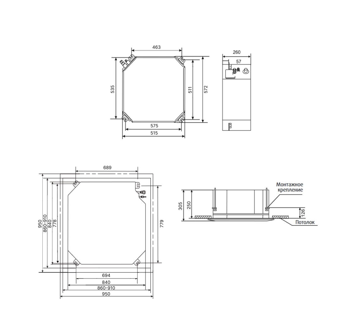 Габаритные размеры внутреннего блока SYSPLIT SIMPLE CASSETTE 24 HP Q