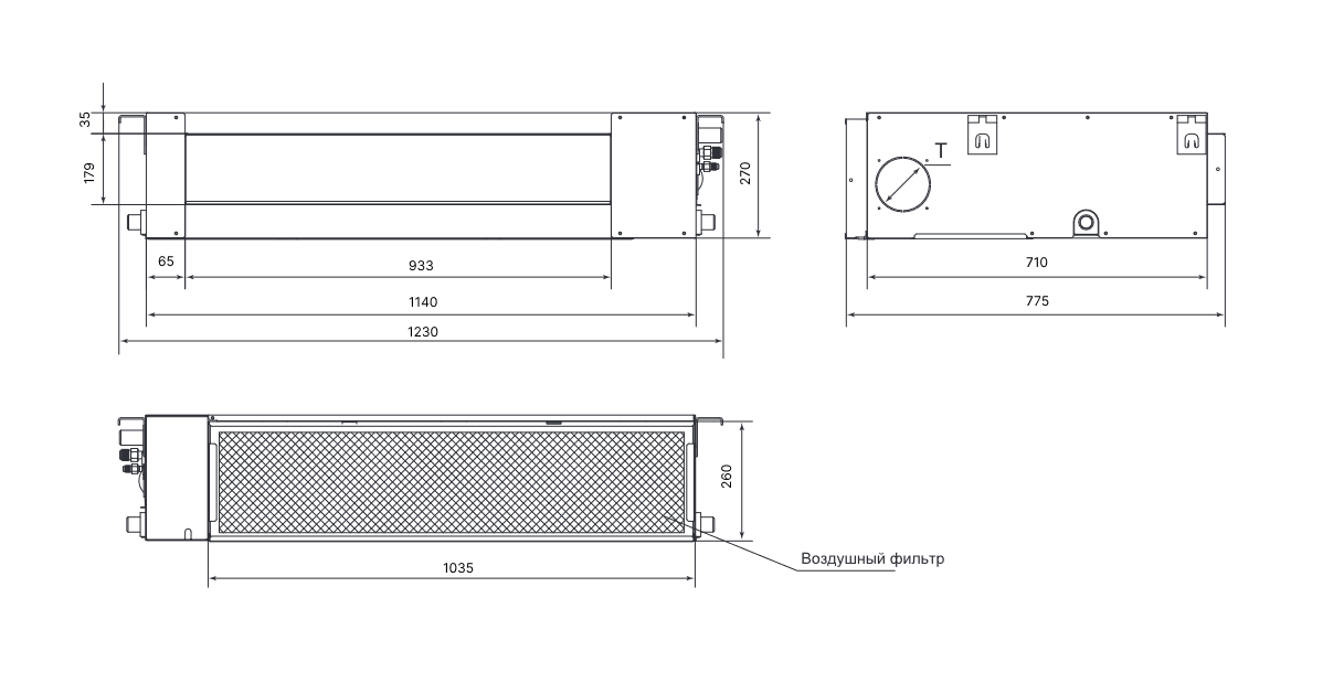 Габаритные размеры внутреннего блока SYSVRF2 DUCT 90 Q