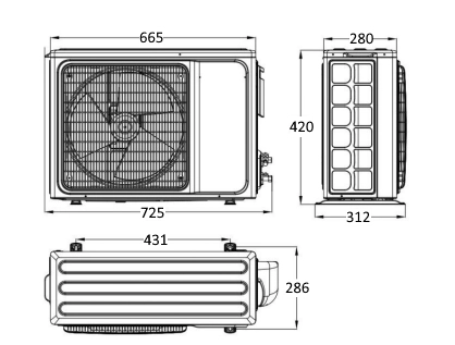 Габаритные размеры наружного блока SYSPLIT WALL SIMPLE 07 HP Q