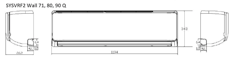 Габаритные размеры внутреннего блока SYSVRF2 WALL 80 Q